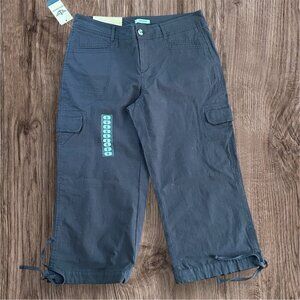 Dockers Pants Womens Sz 8 Brown Cargo Capri Tie Stretch Cotton Blend NWT